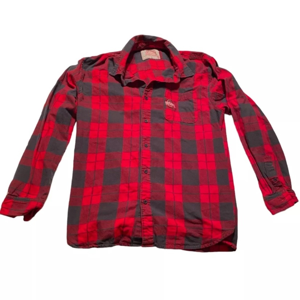 Columbia Ohio State Buckeyes LS Button Down Shirt Mens L Scarlet Gray Plaid
